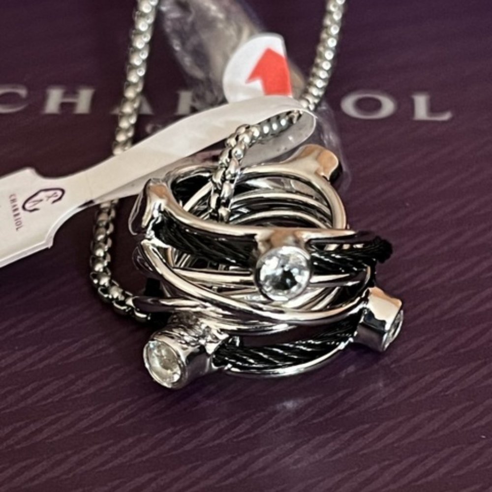 Charriol Tango Silver 925 Steel Topaz Cable PVD Pendant Charm Necklace